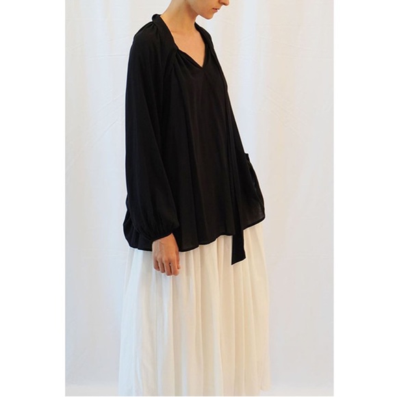Tops - Tie Neck Swing Blouse Black Chiffon Top. Size 4XL